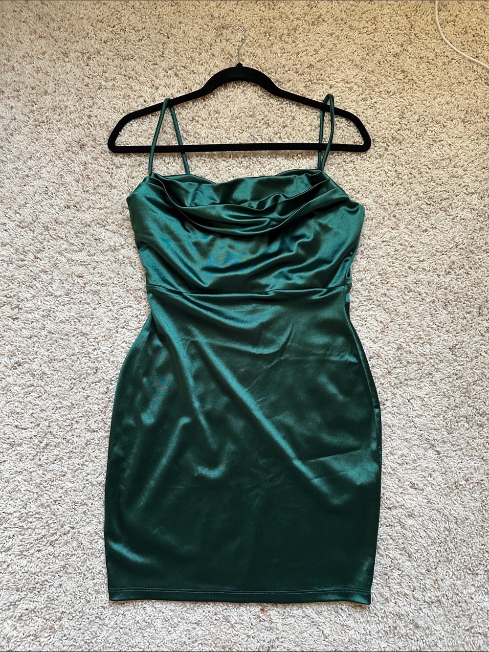 Windsor Emerald Green Satin Cowl Neck bodycon Dress